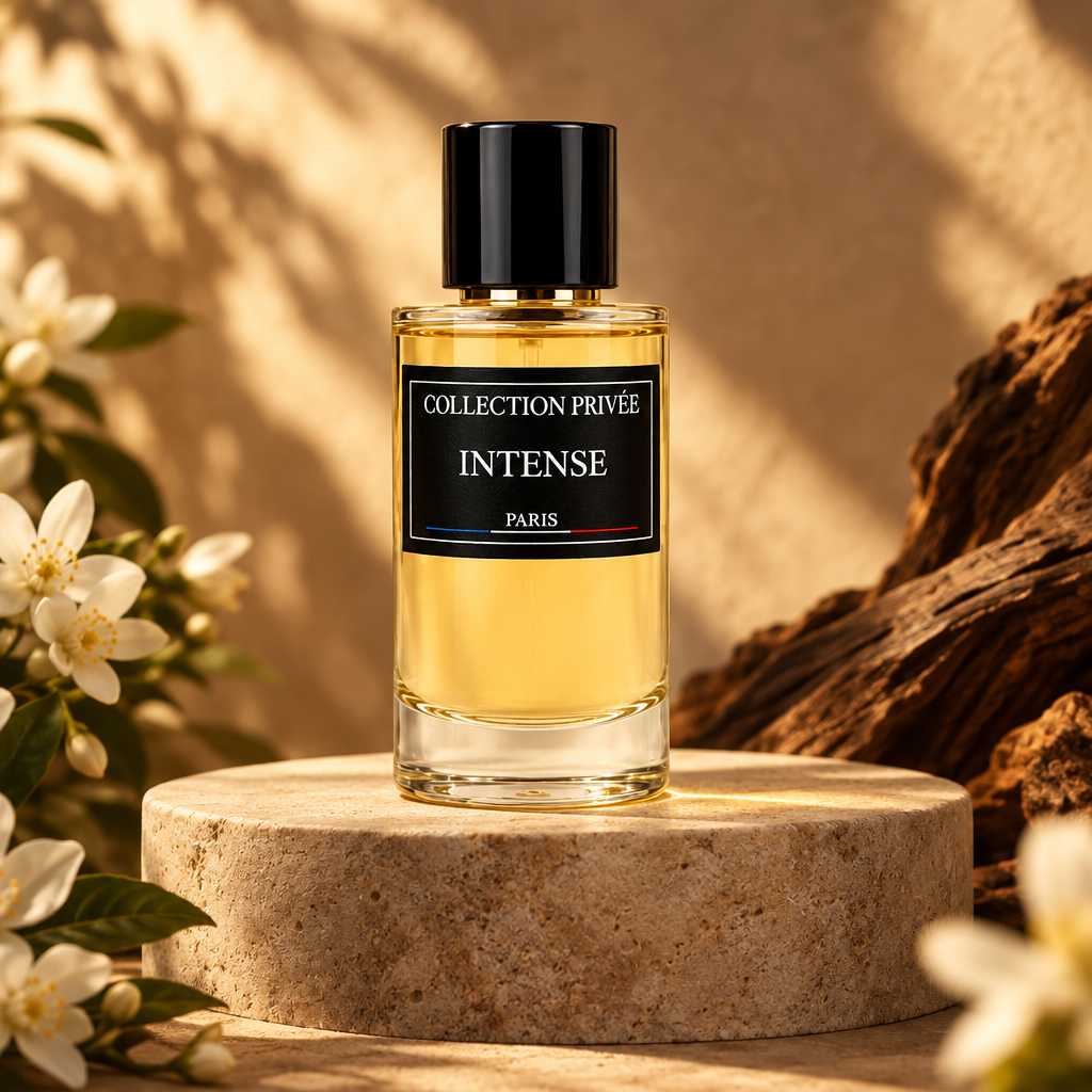 Intense parfum met witte bloemen, houtaccenten en warm amberlicht