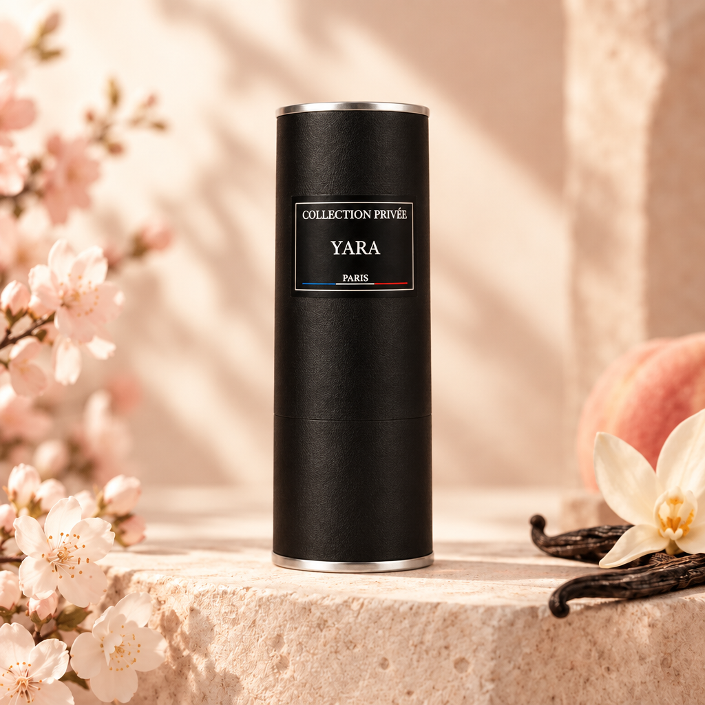 Yara verpakking op lichte steen in zachte blushtinten