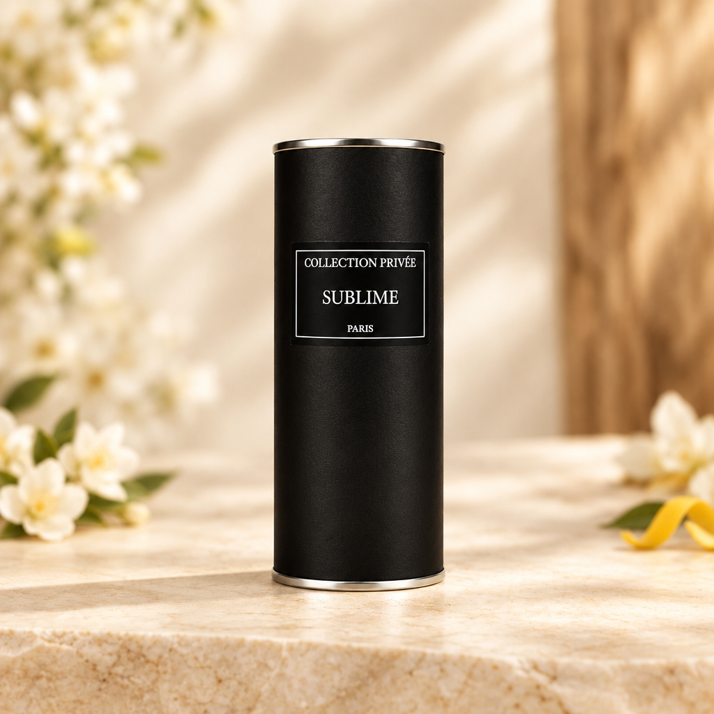 Sublime verpakking met witte bloemen en citrus op lichte steen