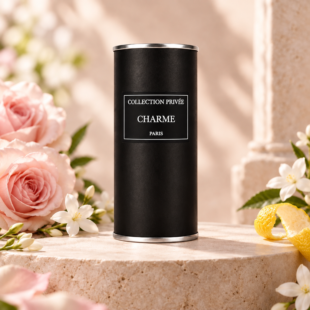Charme verpakking in zachte roze- en crèmetinten met bloemen en citrus